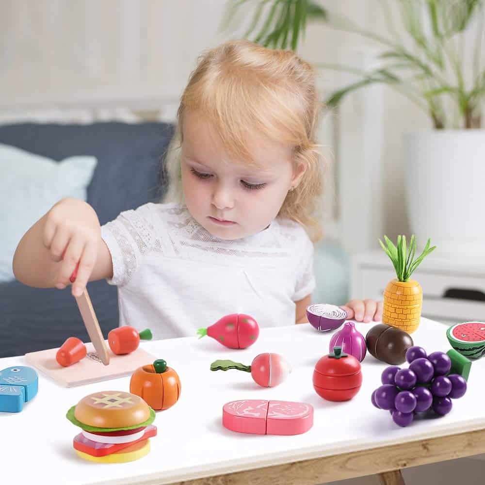 iPlay, iLearn Juguete de Comida de Madera, Niños Cortando - Imagen 8