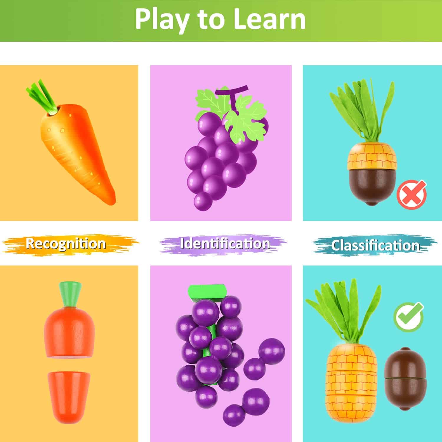 iPlay, iLearn Juguete de Comida de Madera, Niños Cortando - Imagen 6