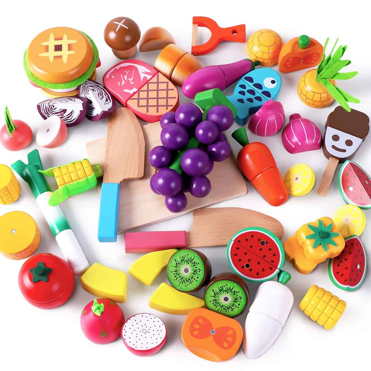 iPlay, iLearn Juguete de Comida de Madera, Niños Cortando