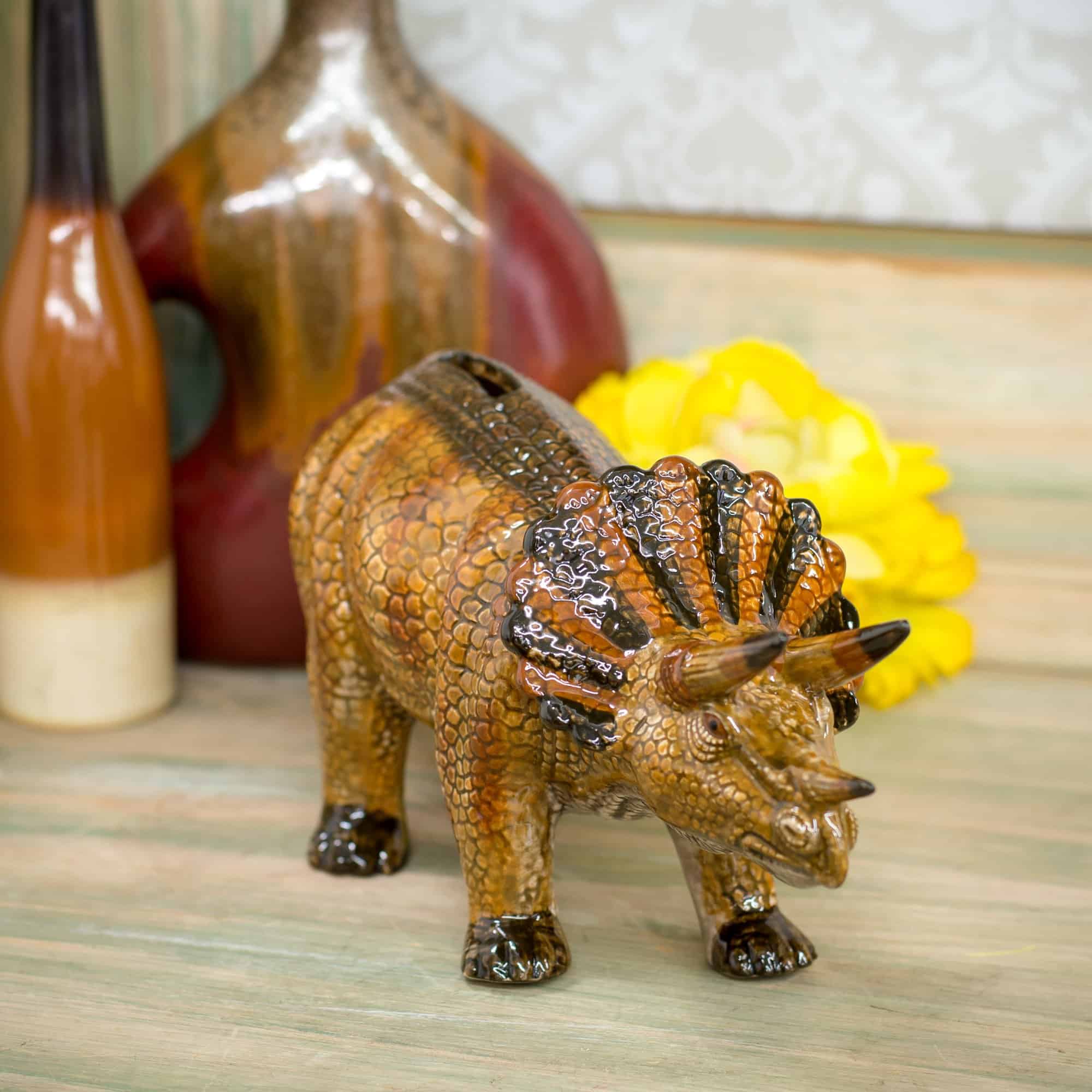 Alcancía en forma de Triceratops de cerámica esmaltada - Imagen 3