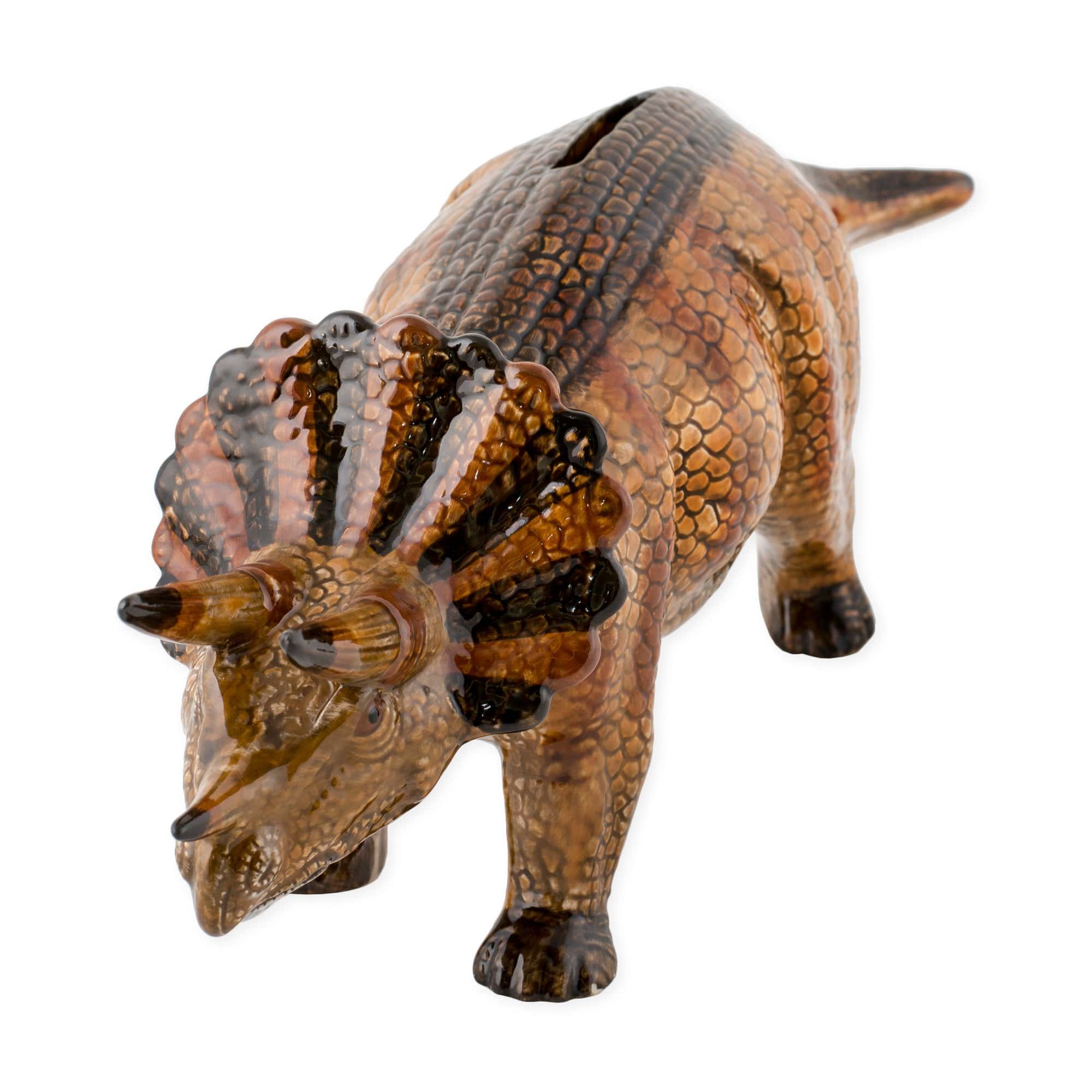 Alcancía en forma de Triceratops de cerámica esmaltada