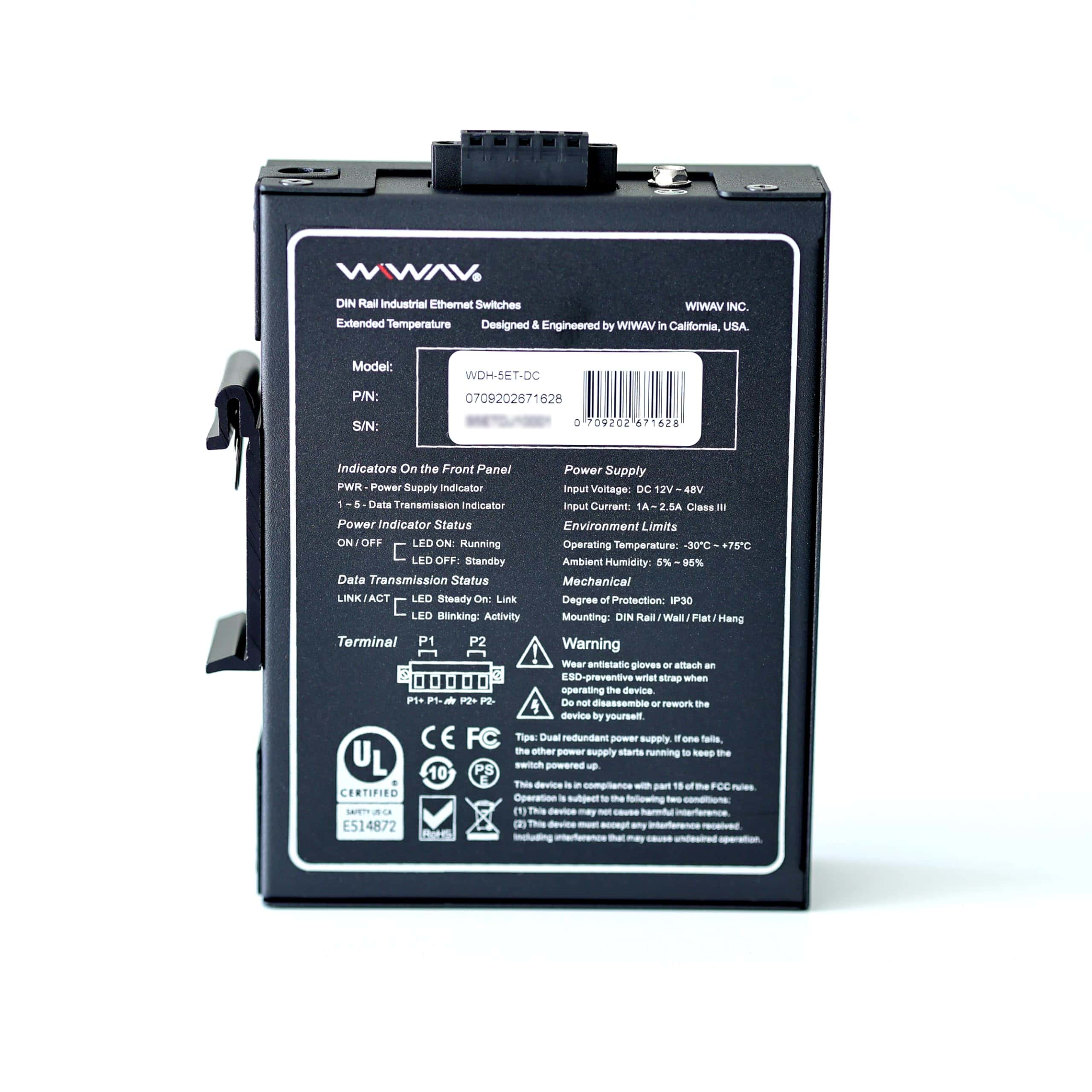 Switch Ethernet Industrial de 5 Puertos WIWAV WDH-5ET-DC - Imagen 3