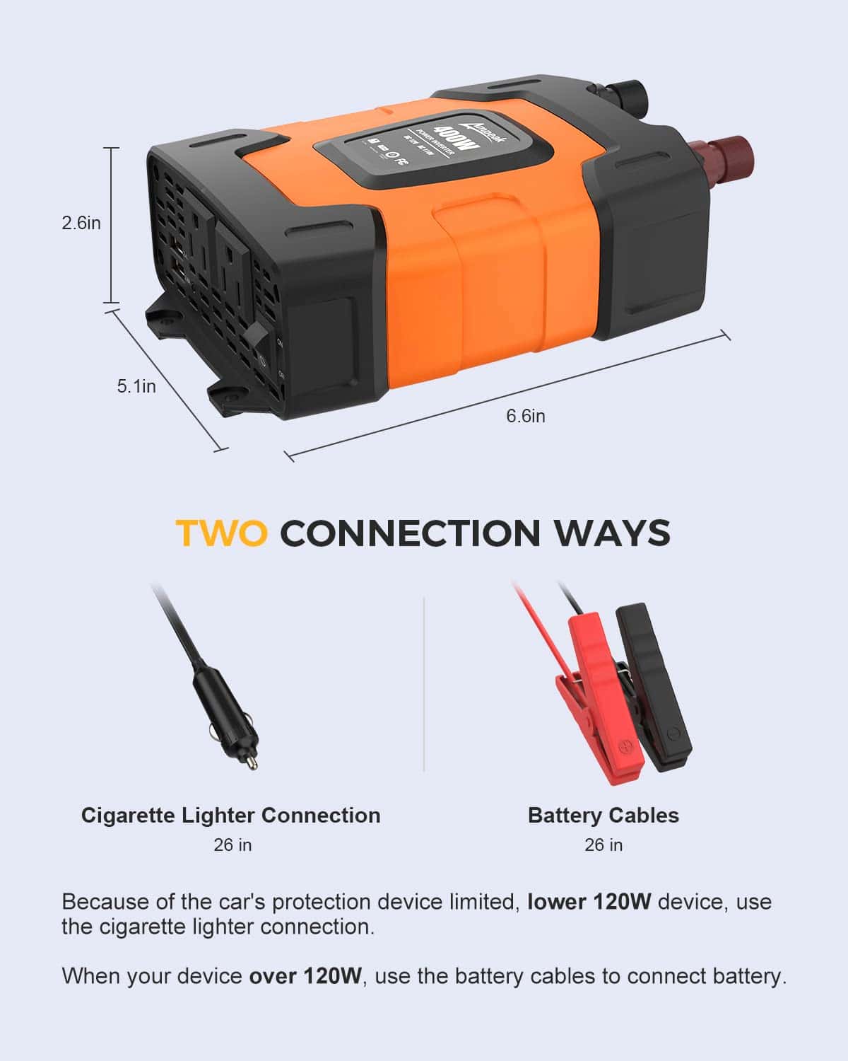 Inversor de corriente Ampeak 400W 4.8A Dual Puertos USB 2 - Imagen 7
