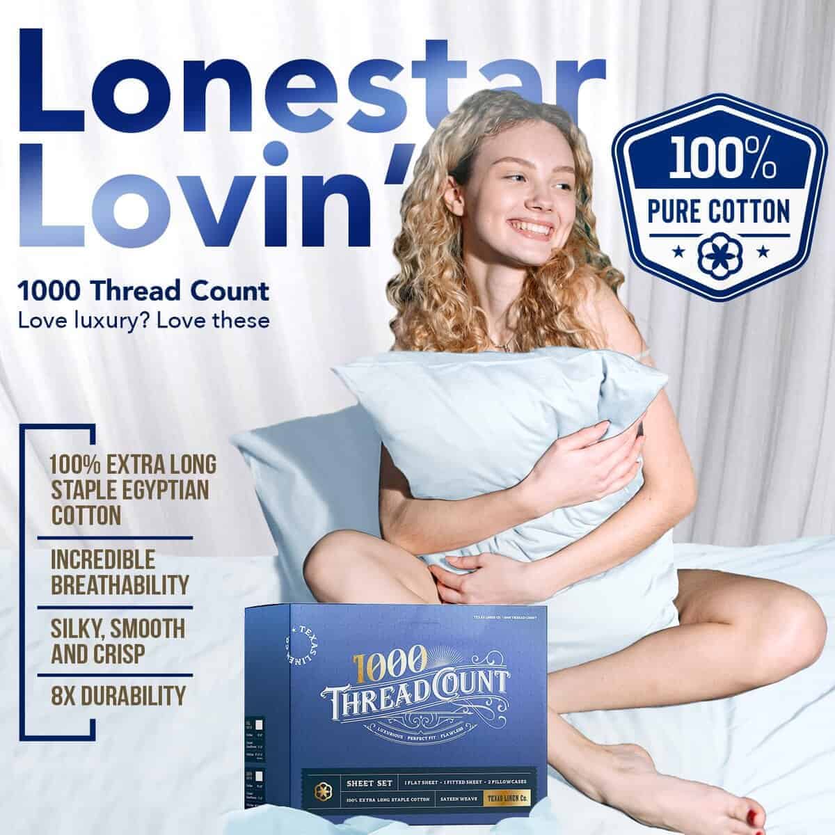 TEXAS LINEN CO. Juego de Sábanas de Algodón -Azul Claro - Imagen 3