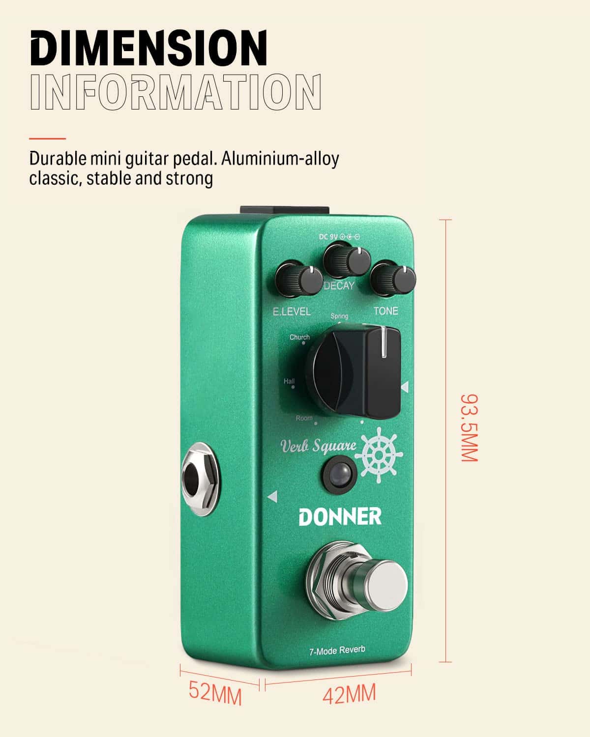 Pedal de Reverb Donner, Verb Square Reverb Digital 7 Modos - Imagen 4