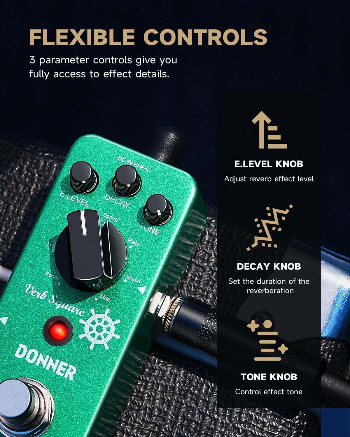 Pedal de Reverb Donner, Verb Square Reverb Digital 7 Modos - Imagen 5