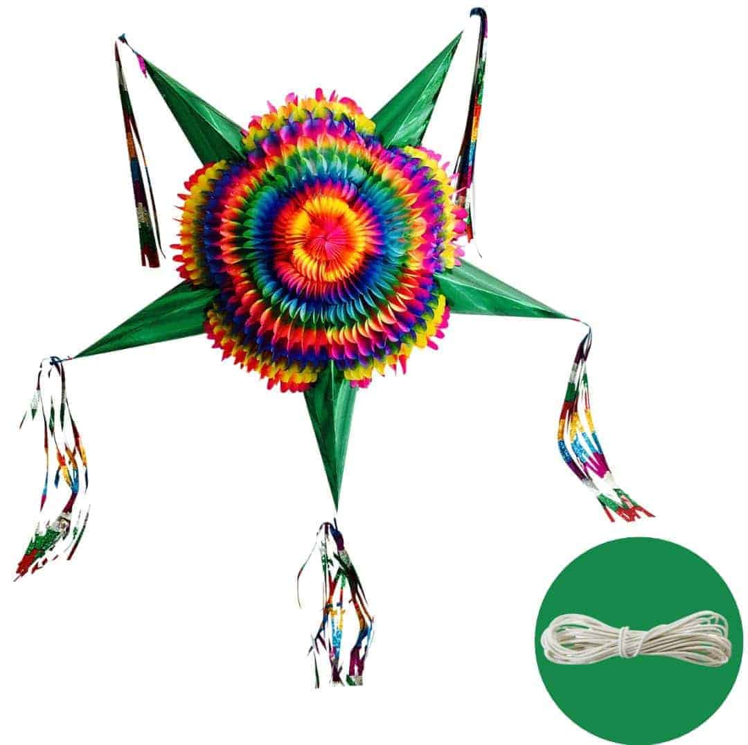 Piñata Estrella Extra Grande con Conos Verdes y Cuerda de