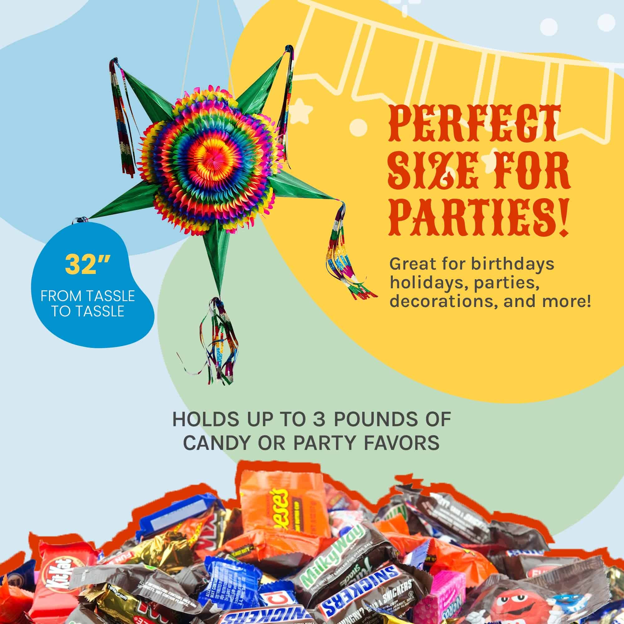 Piñata Estrella Extra Grande con Conos Verdes y Cuerda de - Imagen 7