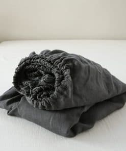 Sábana Ajustable de Lino 100% Lavado a Piedra -Gris Oscuro