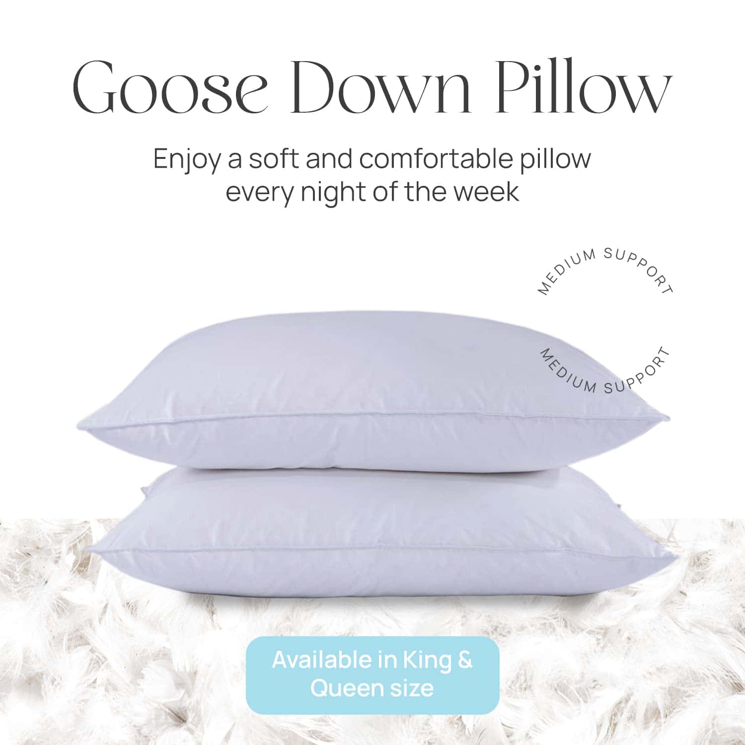 Almohada Firme de Plumón de Ganso King Size 20x36 Pulgadas, - Imagen 4