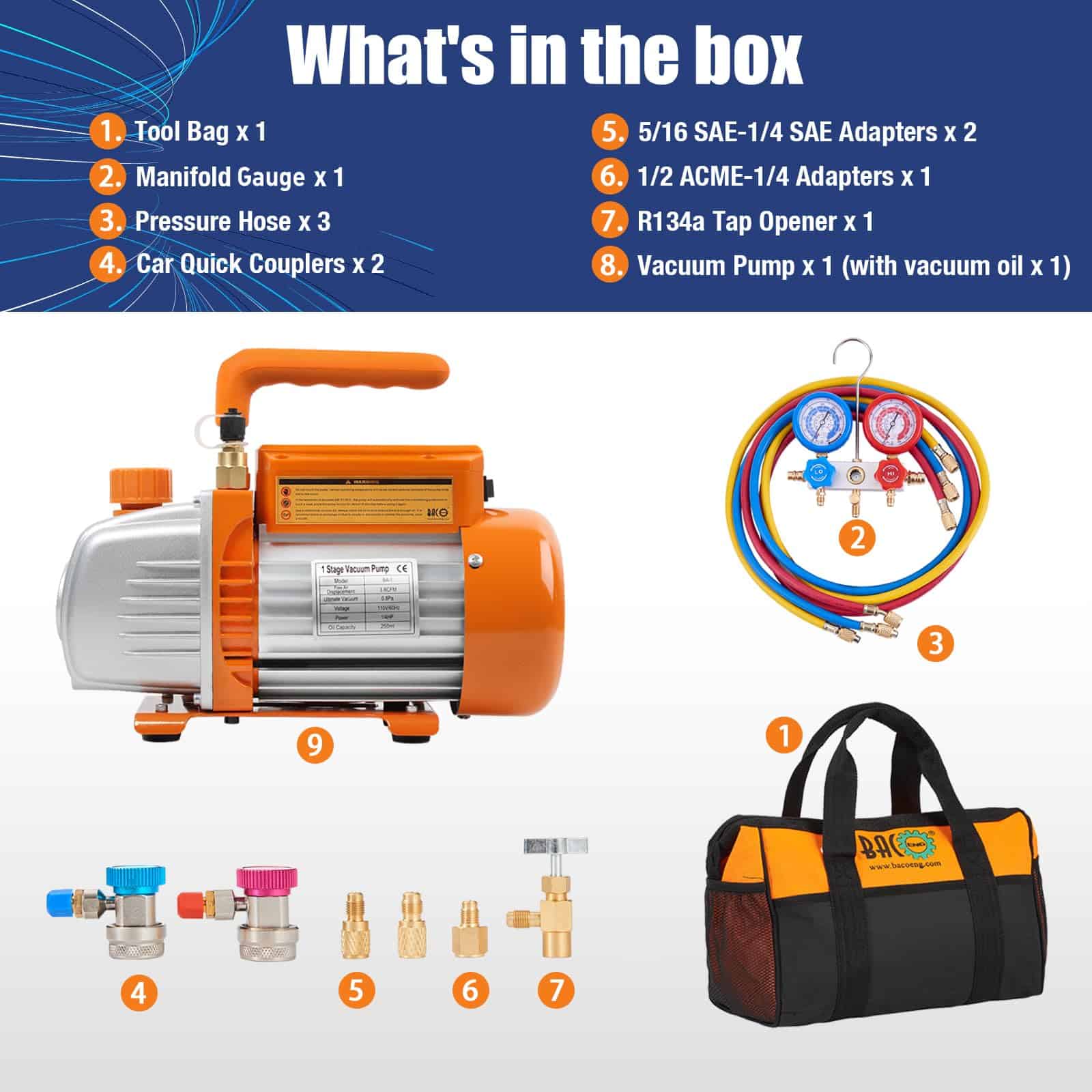 BACOENG 3.6CFM 1/4HP Bomba de Vacío de Aire Acondicionado - Imagen 3