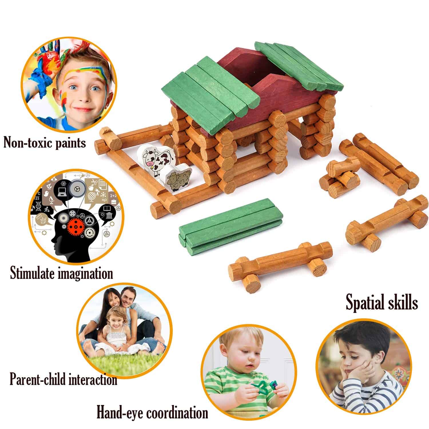 Juego de Bloques de Madera WonderToys de 170 Piezas para - Imagen 4
