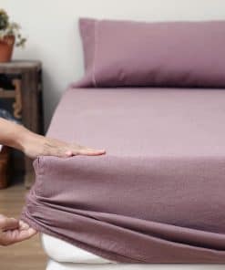 Sábana Ajustable de Lino 100% Lavado a la -Morado