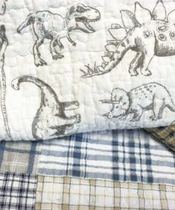 Set de Colcha Benjamin Cute Dinosaur Plaid en Azul Marino