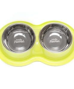 Comedero doble grande verde Totally Pooched con tazones de