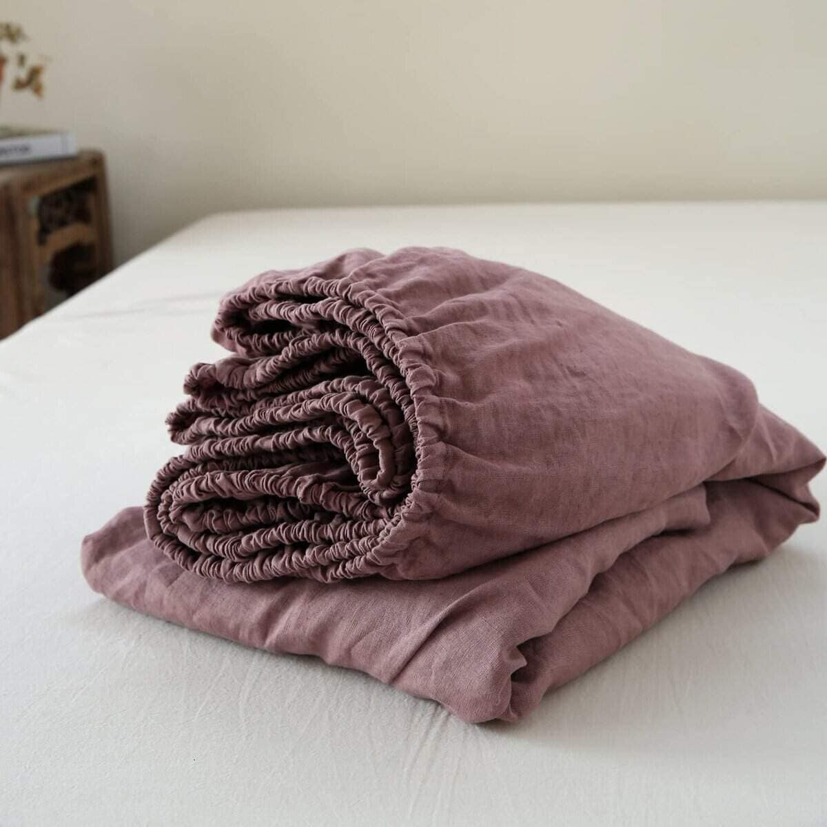 Sábana Ajustable de Lino 100% Lavado a Piedra -Morado