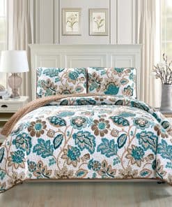 Colcha Acolchada Floral Mk Collection 3 Piezas Blanco Roto