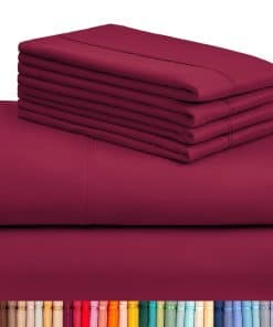 Juego de sábanas LuxClub de 6 piezas -Burdeos