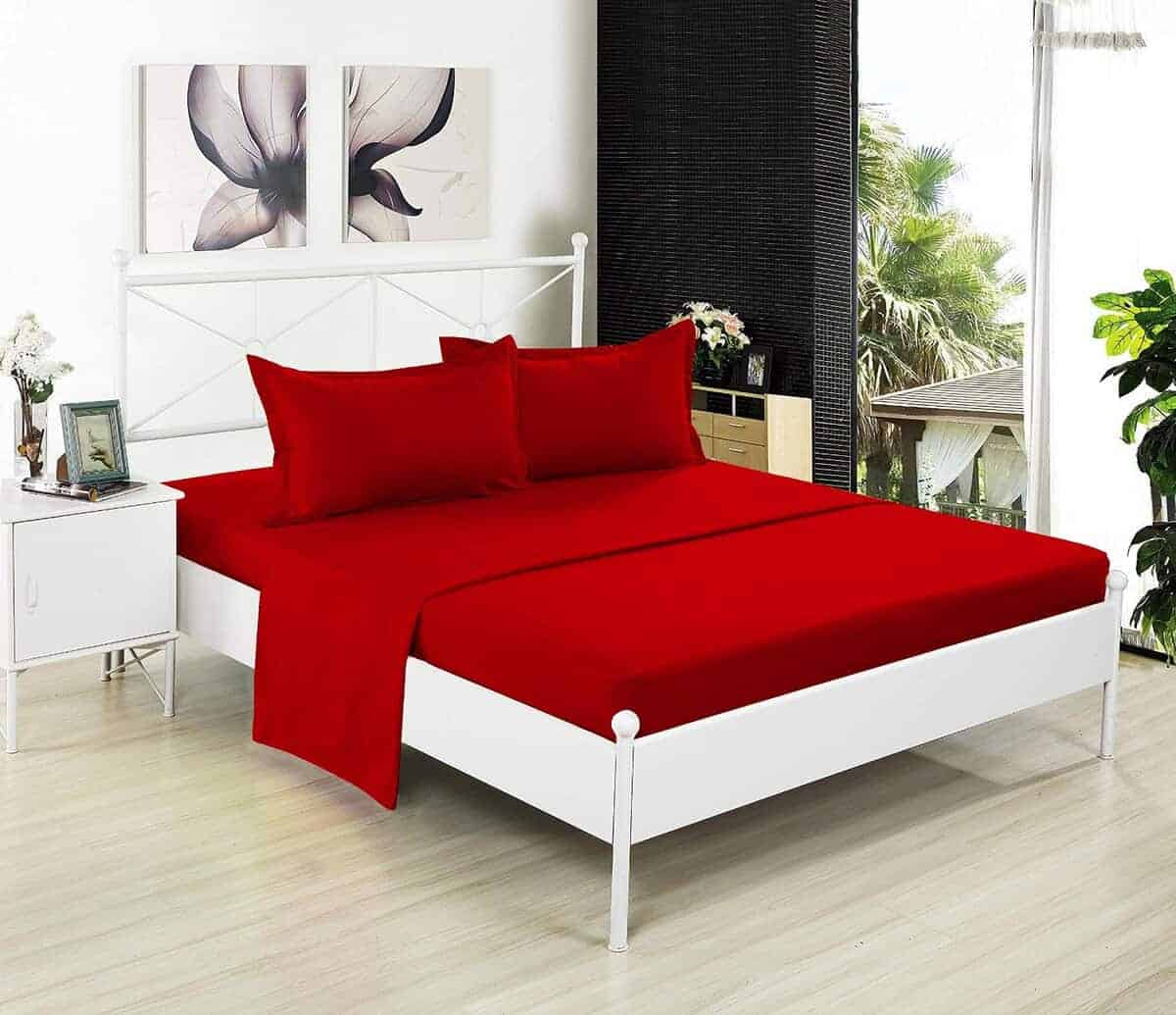 Juego de sábanas rojas Twin XL - Sábanas de algodón 100% - Imagen 4