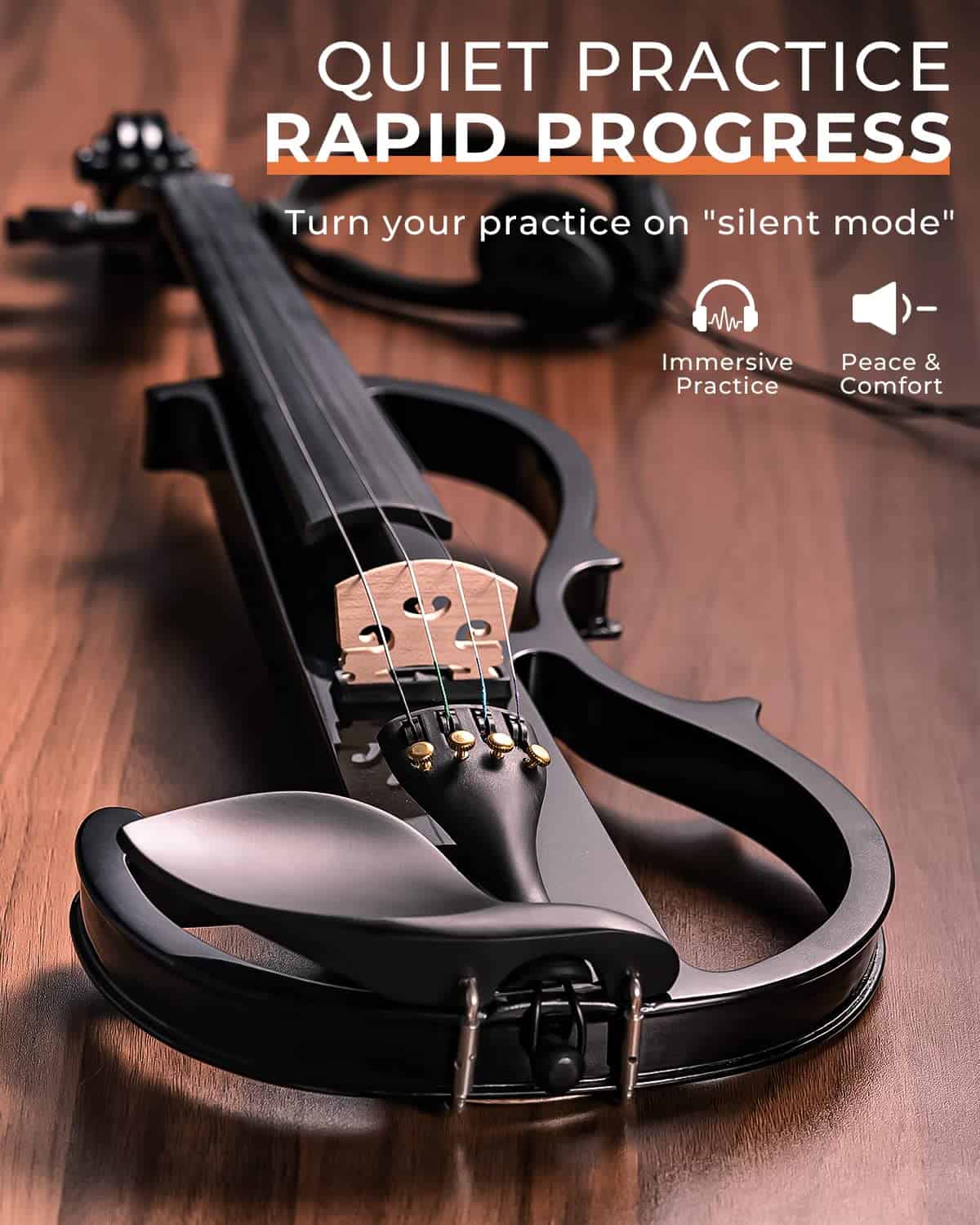 Violín Eléctrico Vangoa Tamaño Completo 4/4, Negro Violín - Imagen 3