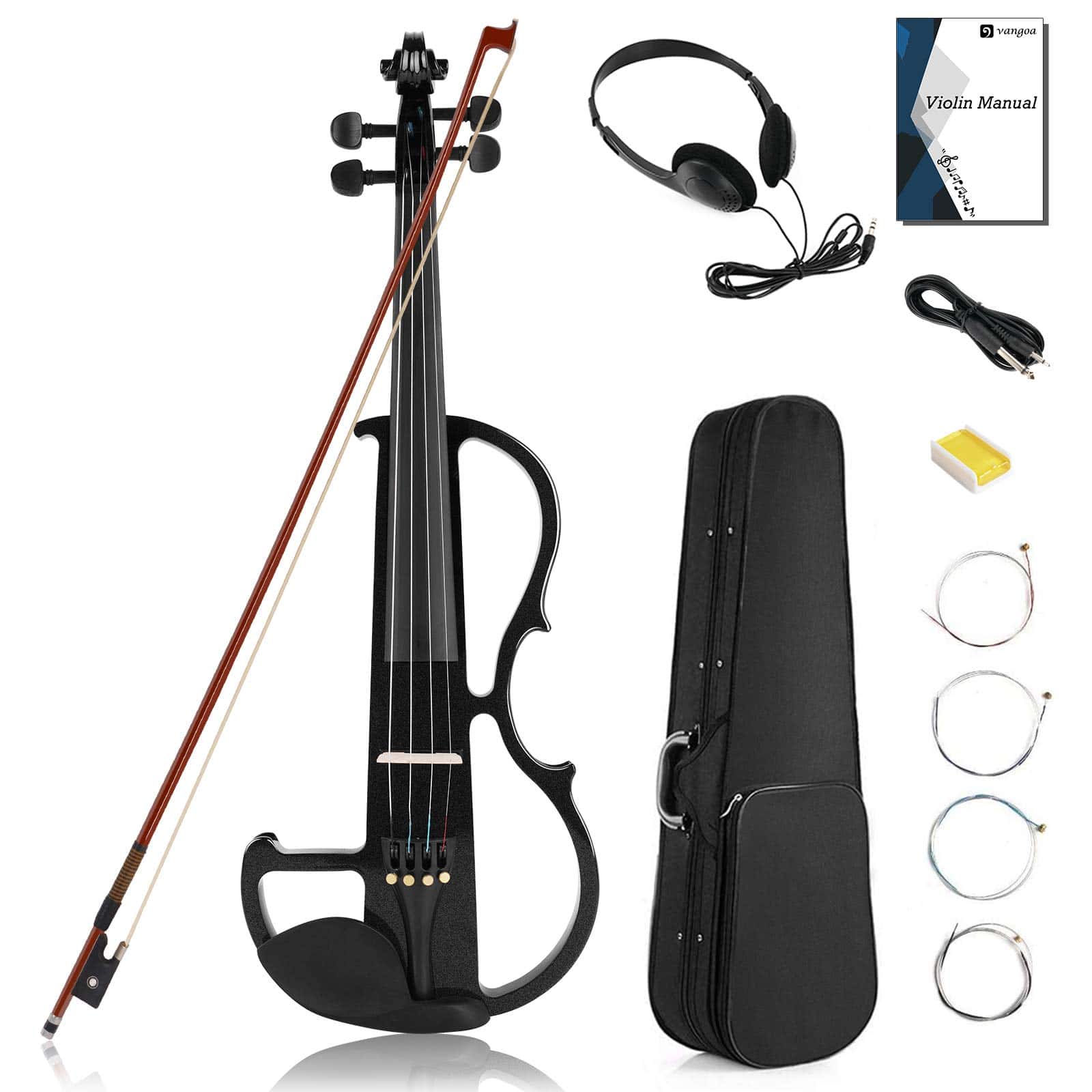 Violín Eléctrico Vangoa Tamaño Completo 4/4, Negro Violín