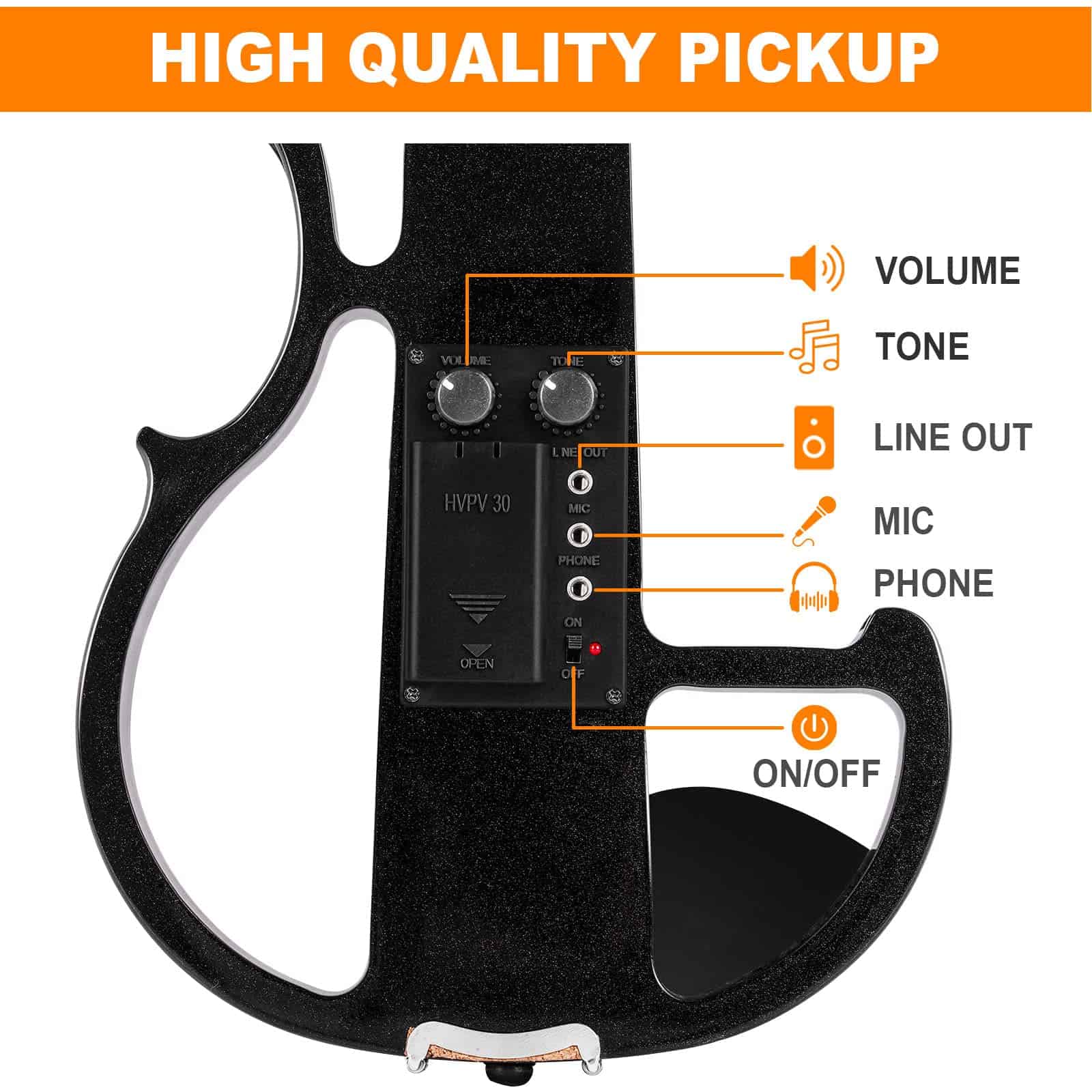 Violín Eléctrico Vangoa Tamaño Completo 4/4, Negro Violín - Imagen 4