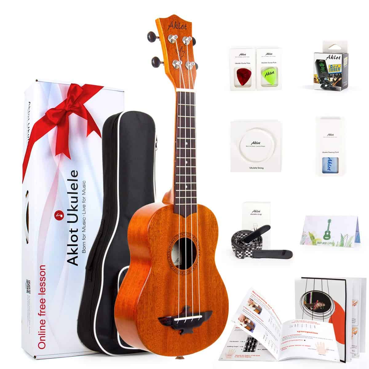 Ukelele Soprano AKLOT de 21 Pulgadas de Caoba Maciza para