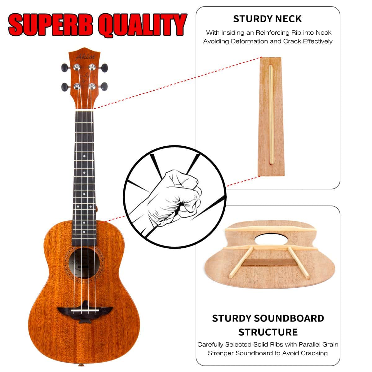 Ukelele Soprano AKLOT de 21 Pulgadas de Caoba Maciza para - Imagen 6