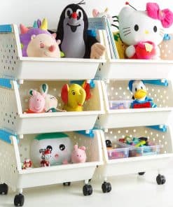 Organizador de juguetes para niños con ruedas para moverse