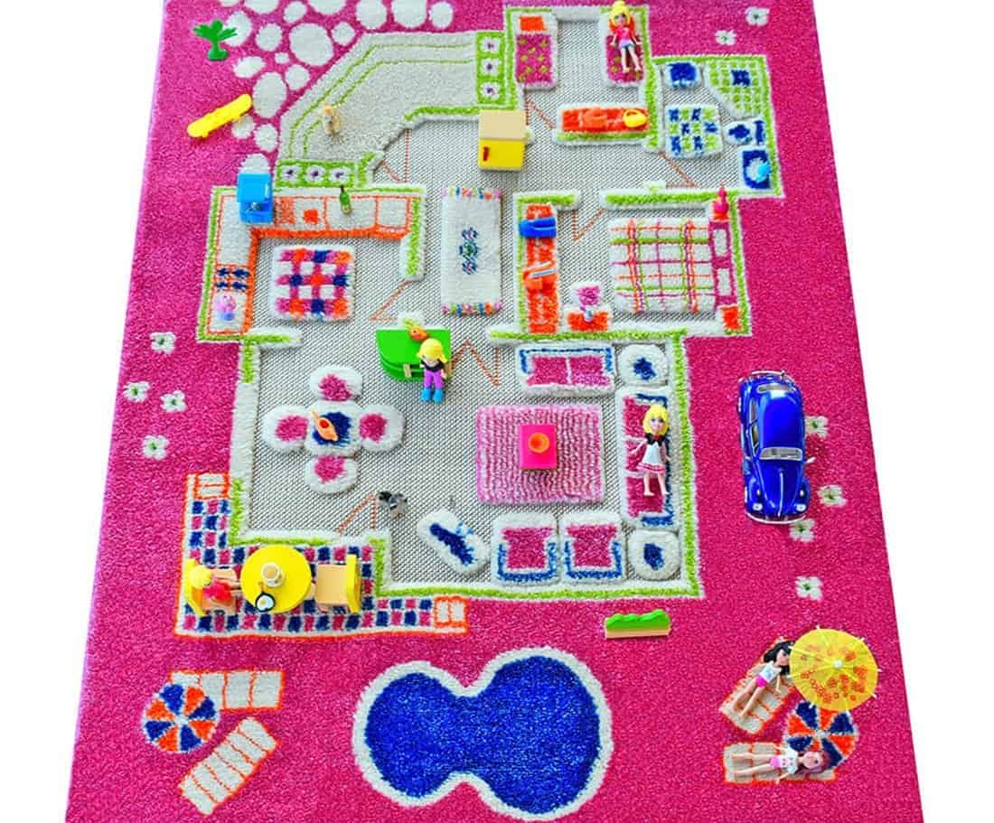 Tapete de Juego Casa de Juegos Rosa por IVI 3D, 31.5x44.5