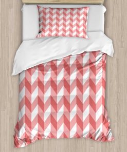 Set de Funda Nórdica Ambesonne Coral, Patrón Geométrico