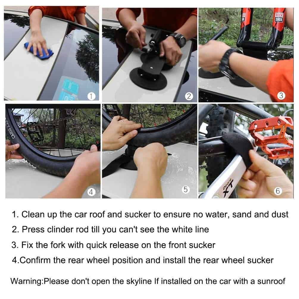 Portabicicletas de ventosa ROCKBROS para techo de auto - Imagen 8