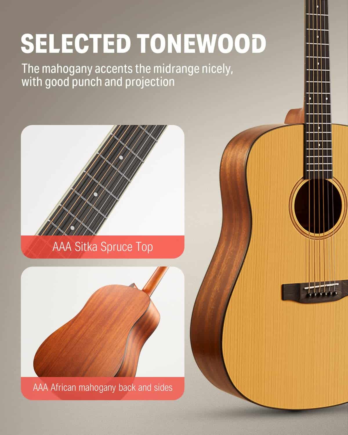 Guitarra Acústica Donner para Principiantes Adultos Tamaño - Imagen 3