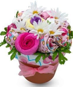 Ramo de Ropa de Bebé con Forma de Flores, Cesta de Regalo