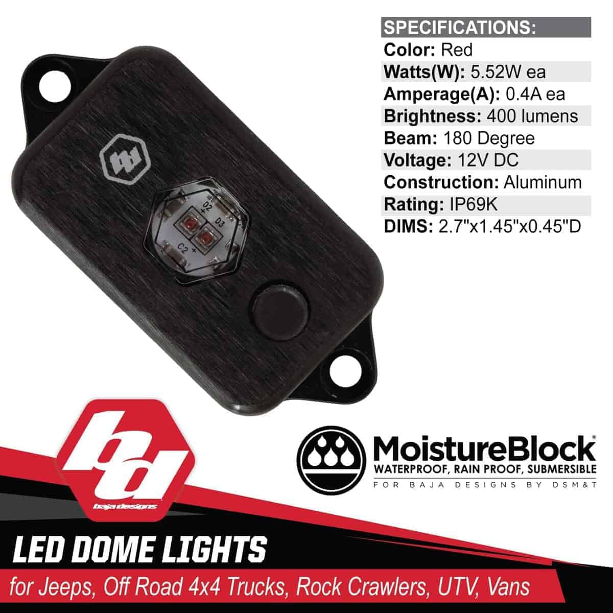 Luz de Domo LED Baja Designs con Interruptor (Rojo) - Imagen 5