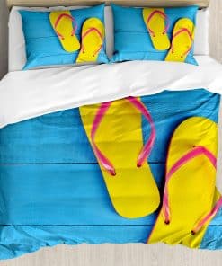 Set de Funda Nórdica Ambesonne Amarillo y Azul, Chanclas en