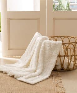 Manta de Lana Verde Esmeralda con Patrón de Rosa