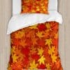 Juego de Funda nórdica Ambesonne Naranja, Hojas de Arce de