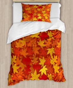 Juego de Funda nórdica Ambesonne Naranja, Hojas de Arce de