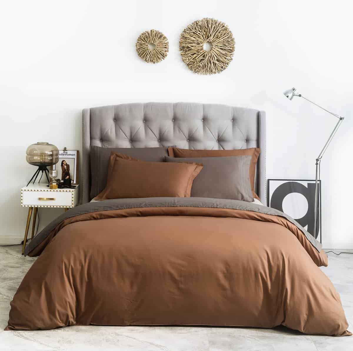 SUSYBAO Juego de Funda de Edredón -Marrón