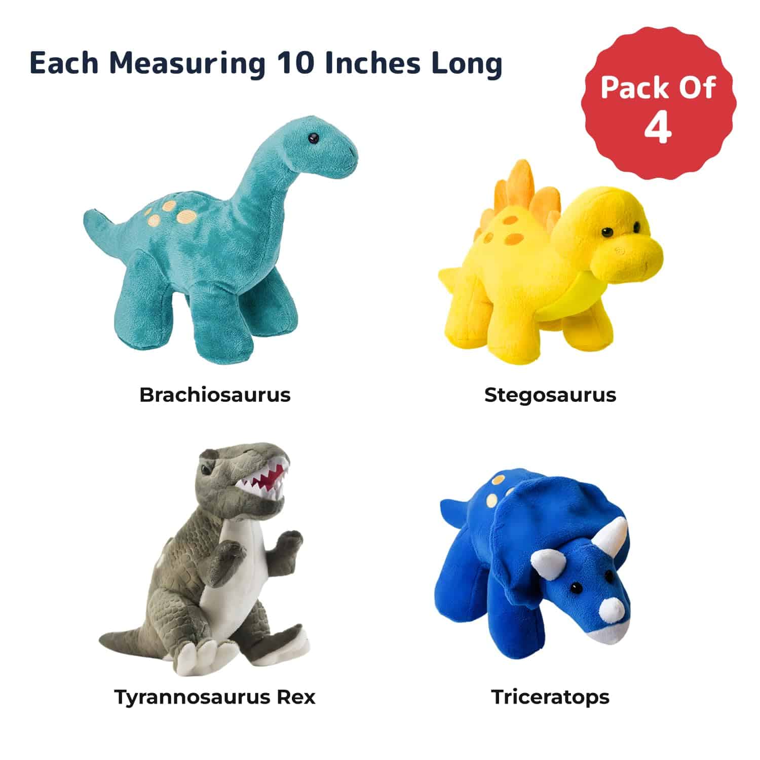 Juego de 4 peluches de dinosaurios PREXTEX, 10'' - Peluches - Imagen 4