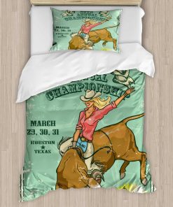 Juego de Funda nórdica Retro de Ambesonne, Vaquera en el