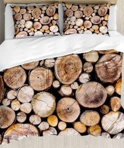 Juego de Funda Nórdica Rústica Ambesonne, Fondo de Troncos
