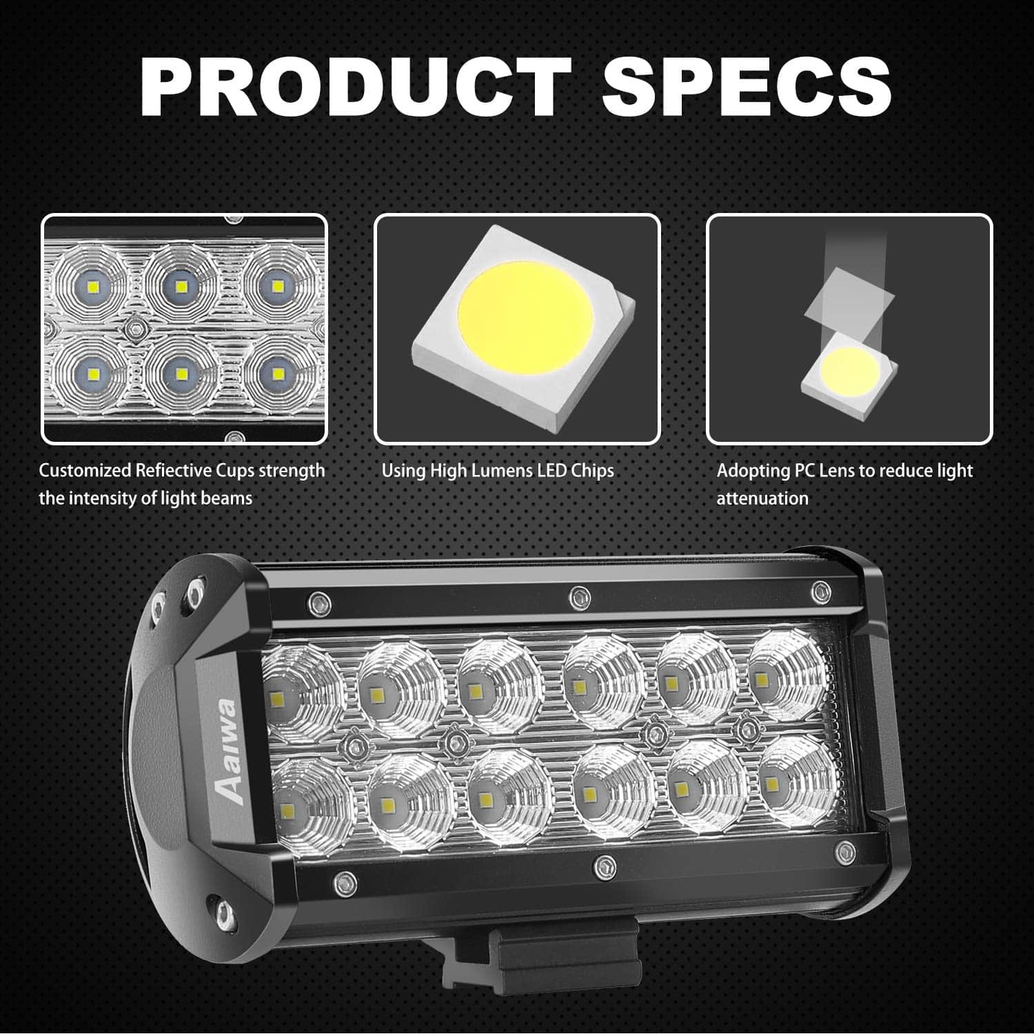 Barra de luz LED Aaiwa de 7", 4 PCS 3600LM Luces de - Imagen 3