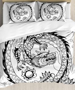 Juego de Funda Nórdica Ambesonne Dragon, Patrón de Dragón