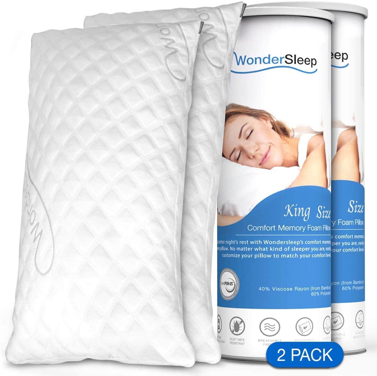 WonderSleep Almohadas de Espuma de Memoria Ajustable