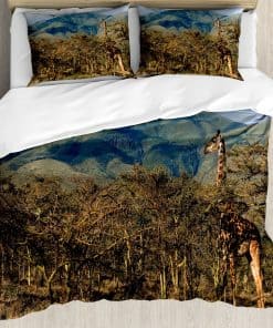 Juego de Funda nórdica Ambesonne Zoo, Jirafa entre árboles