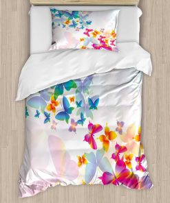 Juego de Funda de Edredón Ambesonne Mariposa, Coloridos