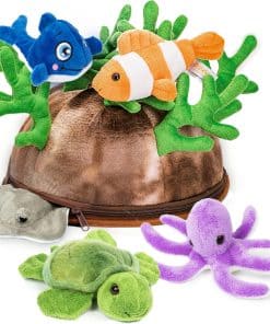 Juego de 5 Animales Marinos de Peluche y Almacenamiento de