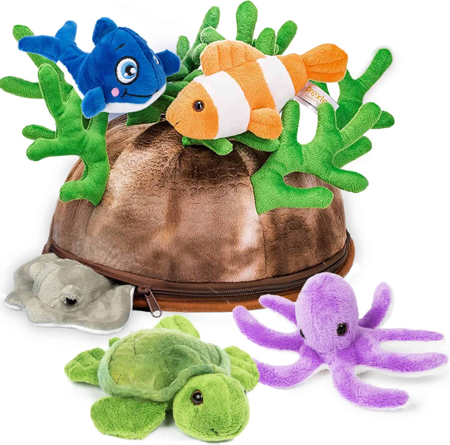 Juego de 5 Animales Marinos de Peluche y Almacenamiento de